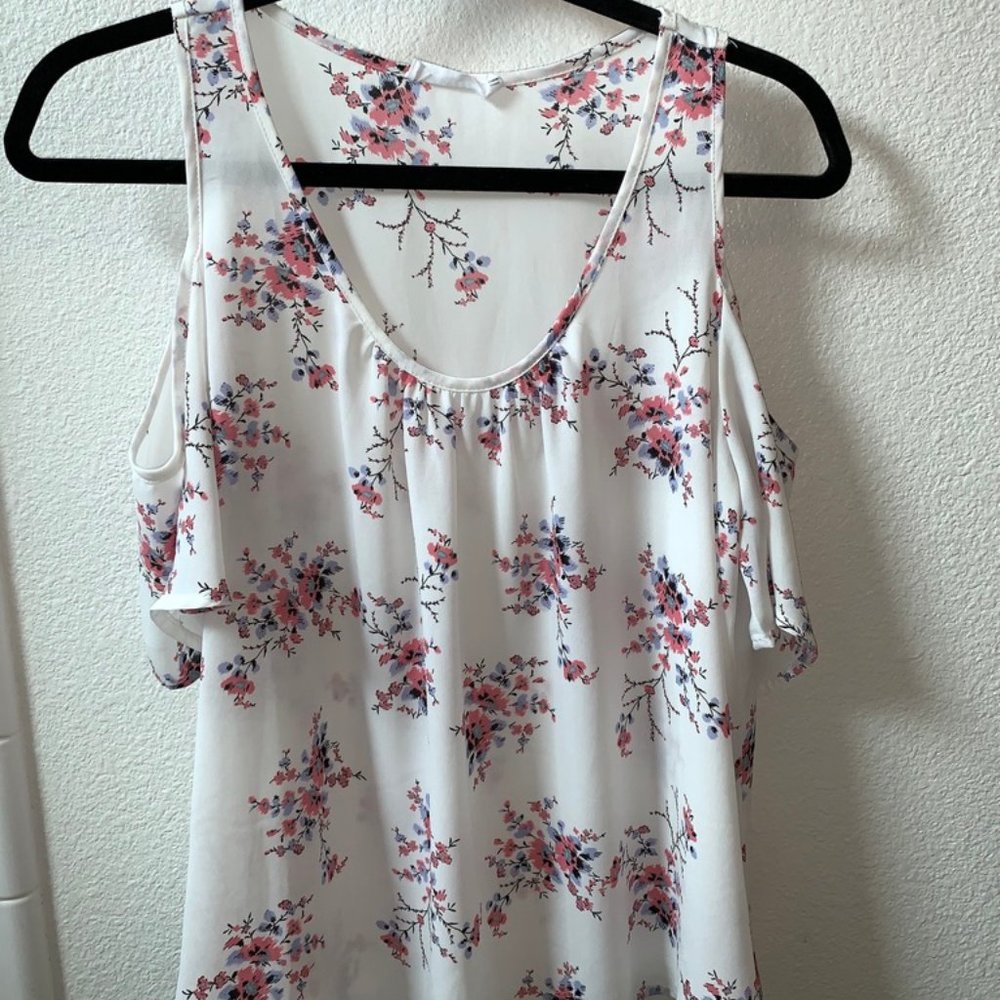 white floral cold shoulder top